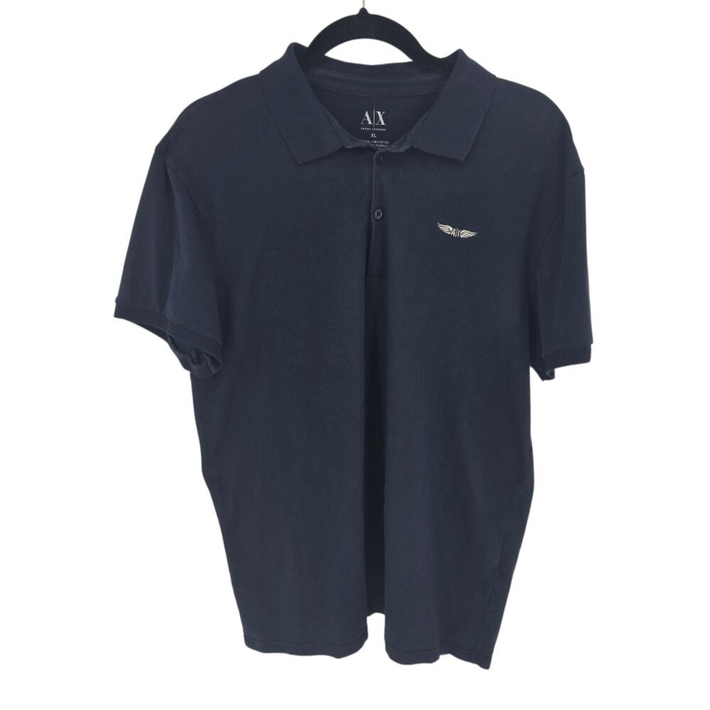 Armani exchange mens XL blue short sleeve embroidered polo shirt cotton blend